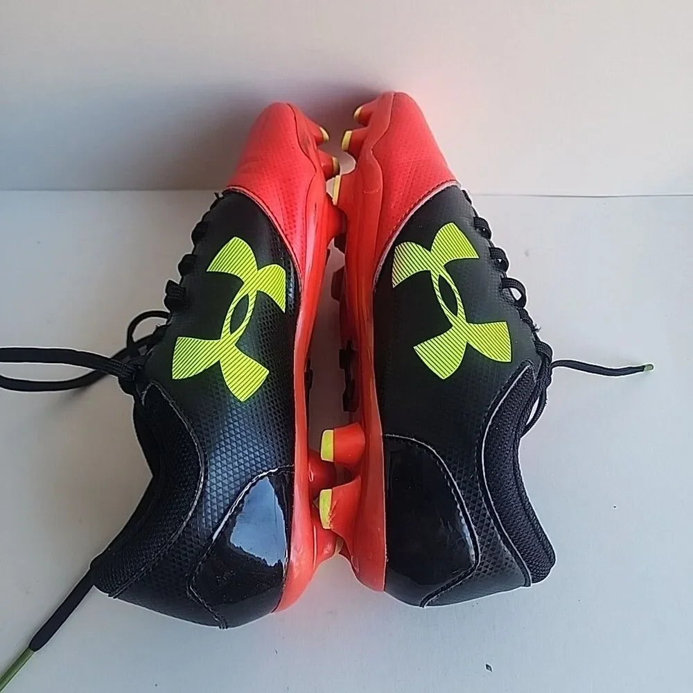 UNDER ARMOUR Coral Pink Black Yellow Soccer Cleats Youth Size 4Y